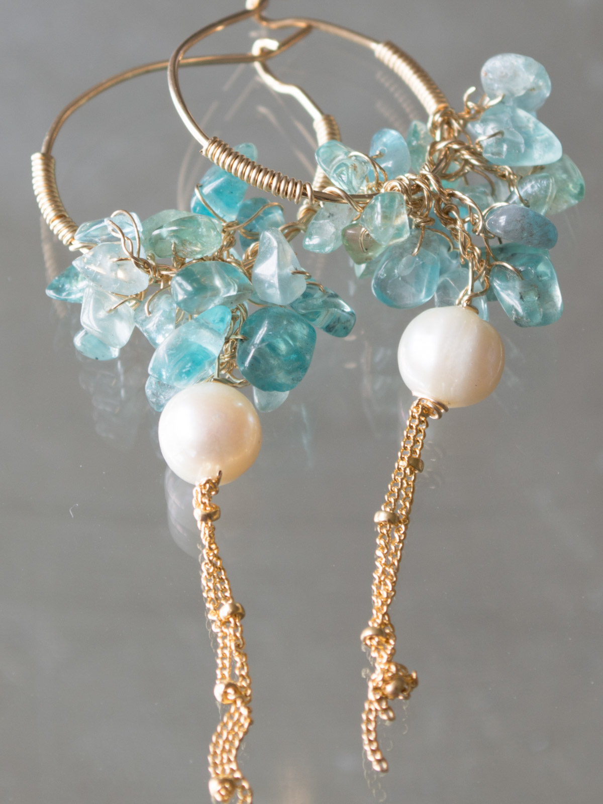 earrings Gipsy aquamarine and pearl